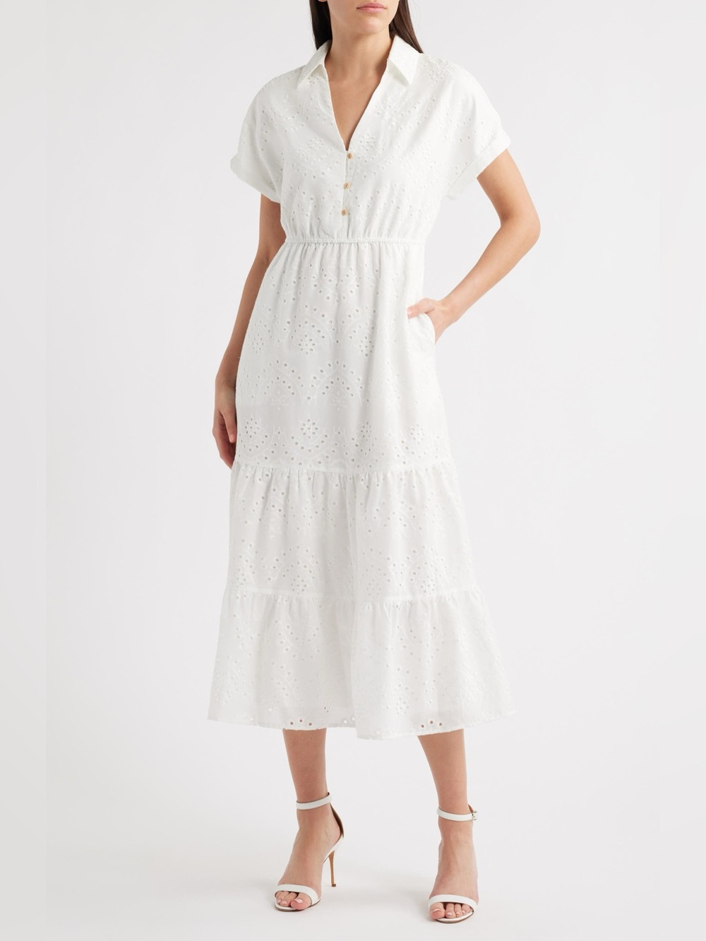 Sam Edelman eyelet lace white embroidered shirt dress collared tiered size 12